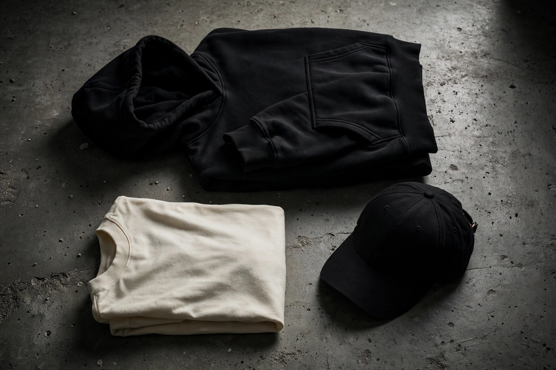 LEVELLER Brands concept — heavyweight hoodie, tee and cap essentials