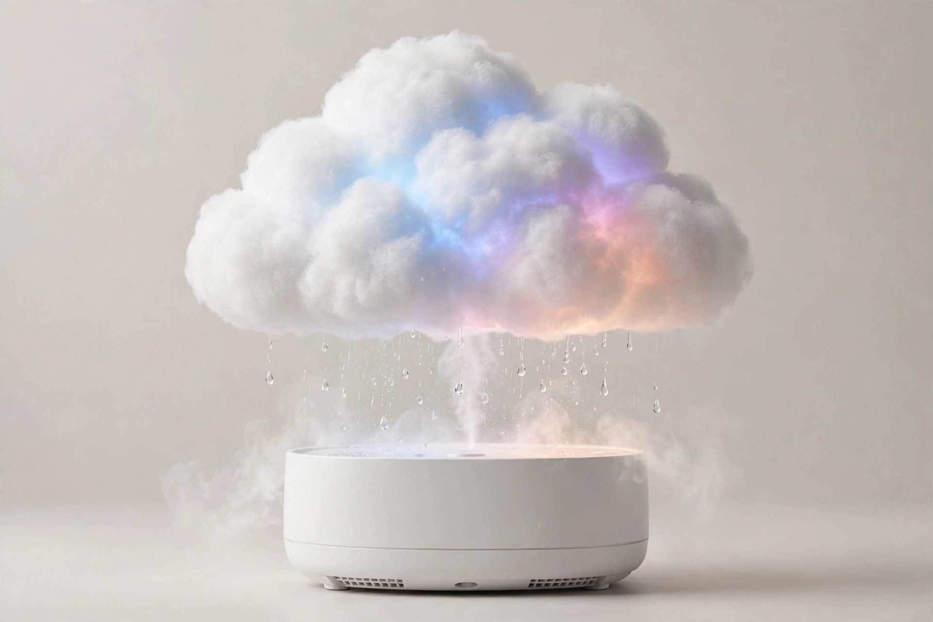 Rain cloud humidifier with falling droplets
